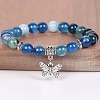 8MM Round Natural Blue Banded Agate(Dyed & Heated) Beaded Stretch Bracelets with Alloy Butterfly Charms FQ7211-18-1