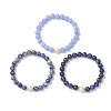 3Pcs Round Natural Blue Spot Jasper & Dyed Blue Lace Agate & Lapis Lazuli & Pearl Beaded Stackable Stretch Bracelets Sets BJEW-JB12992-3
