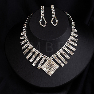 Alloy Crystal Rhinestone Chain Necklaces & Stud Dangle Earrings Sets FS-WG4CE3B-04-1