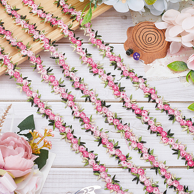 15 Yards Flower Polyester Embroidery Lace Ribbon OCOR-WH0070-77A-1