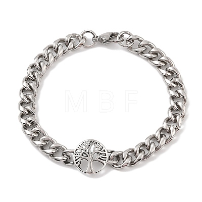 Ion Plating(IP) 304 Stainless Steel Tree of Life Link Chain Bracelets for Men BJEW-B096-43AS-1