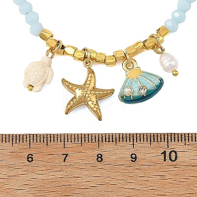Ocean 304 Stainless Steel and Alloy Enamel Starfish Shell Shape Pendant Glass Beaded Necklaces for Women NJEW-JN06386-1