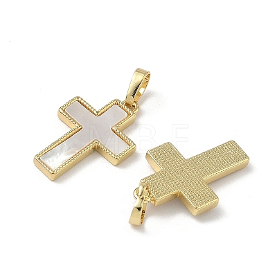 Brass Pave Natural White Shell Pendants X-KK-Z115-12G-1