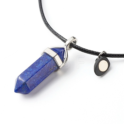 Natural Rose Quartz & Lapis Lazuli Double Terminated Pointed Pendants Necklaces Set for Couples Best Friends NJEW-JN03675-1