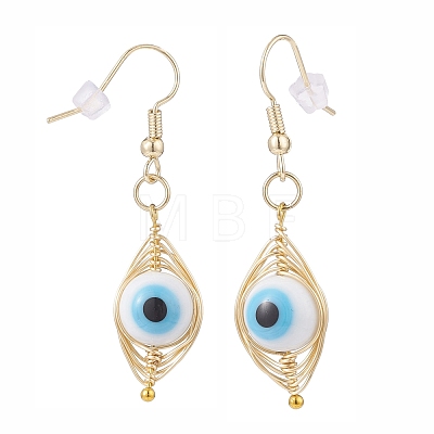 Round Lampwork Evil Eye Braided Dangle Earrings EJEW-JE04898-01-1