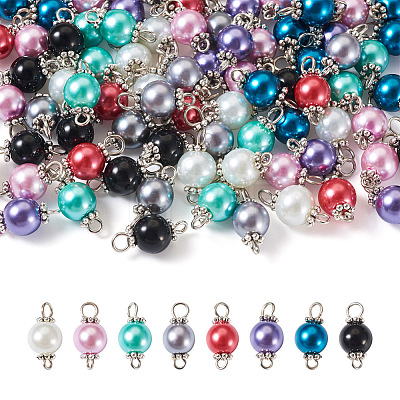 Yilisi 100Pcs 8 Colors Glass Pearl Round Bead Connector Charms FIND-YS0001-21-1