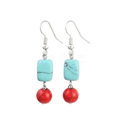 3 Pairs Brass Synthetic Turquoise Dangle Earrings EJEW-JE06589-1
