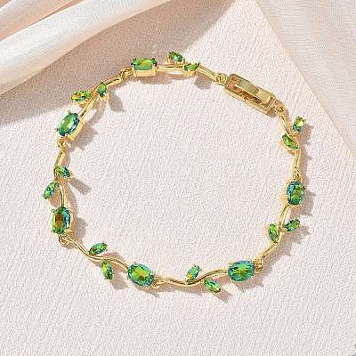 Brass Glass Flower Link Chain Bracelets KK-CBA7DFA-01G-A-1
