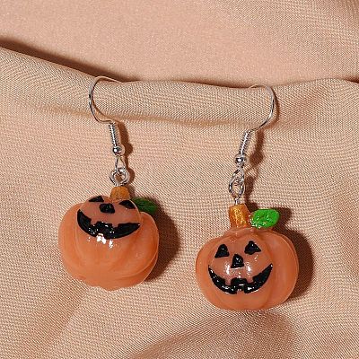 Halloween Pumpkin Plastic & Resin Dangle Earrings FS-WGC9740-01-1