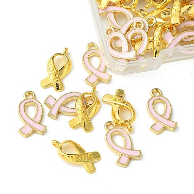 60Pcs 2 Style October Breast Cancer Pink Awareness Ribbon Alloy Pendants Sets TIBEP-FS0001-95-1