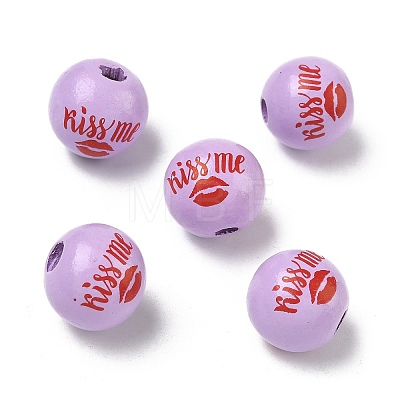 Valentine's Day Spray Painted & Printed Wood European Beads WOOD-L023-03D-1