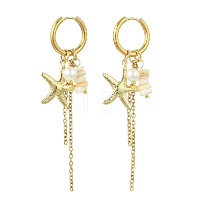 2 Style 304 Stainless Steel & Shell Hoop Earrings EJEW-JE07006-1