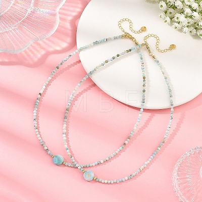 Natural Larimar Beaded Necklaces NJEW-JN06655-1