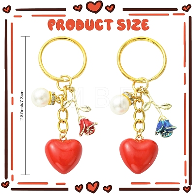 2Pcs Alloy & Brass & Acrylic Pearl Keychains KEYC-YW00248-1