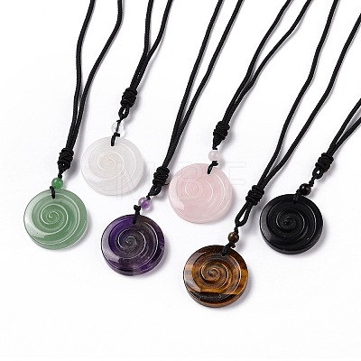 Adjustable Natural Mixed Gemstone Vortex Pendant Necklace with Nylon Cord for Women NJEW-L171-05-1