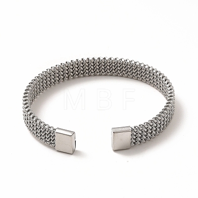 304 Stainless Steel Mesh Chains Shape Open Cuff Bangle for Women BJEW-C033-02-1