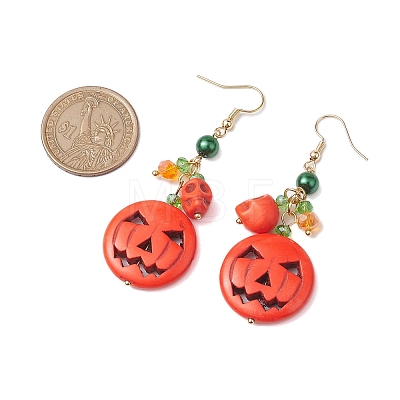 Pumpkin Synthetic Turquoise Dangle Earrings EJEW-TA00517-1