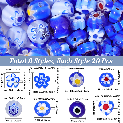 160Pcs 8 Styles Handmade Millefiori & Evil Eye Lampwork Beads LAMP-PA0001-73-1