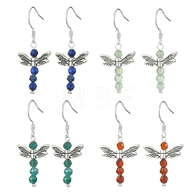 4 Pairs 4 Styles Natural Mixed Gemstone Fairy Dangle Earrings EJEW-TA00326-1