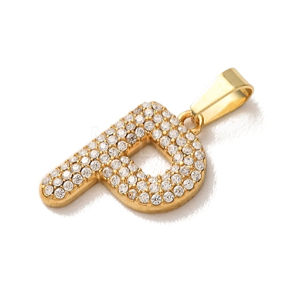 304 Stainless Steel Micro Pave Clear Cubic Zirconia Pendants CU-CBA703A-05G-P-1
