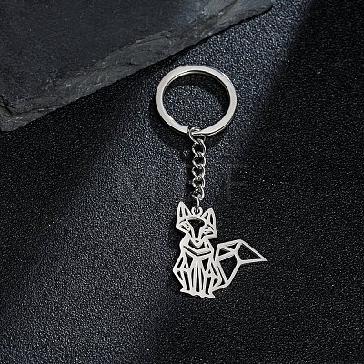 Non-Tarnish 201 Stainless Steel Hollow Fox Pendant Keychain PW-WG77724-01-1