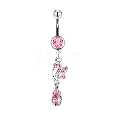 304 Stainless Steel Cubic Zirconia Teardrop Dangle Belly Rings WG60E11-02-1