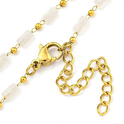 304 Stainless Steel & Glass Column Link Chain Necklaces NJEW-P315-06G-01-1