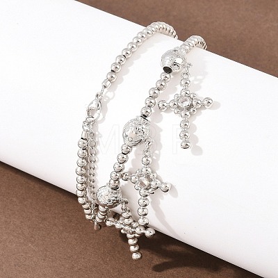 Brass Micro Pave Clear Cubic Zirconia Cross Pendant Round Beaded Bib Necklaces for Women NJEW-F364-04P-1