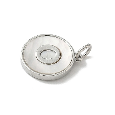 Brass Pave Natural Shell Flat Round with Letter Charms KK-Z115-13P-O-1