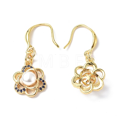 Natural Pearl Beaded Flower Dangle Earrings with Cubic Zirconia EJEW-B017-13G-1