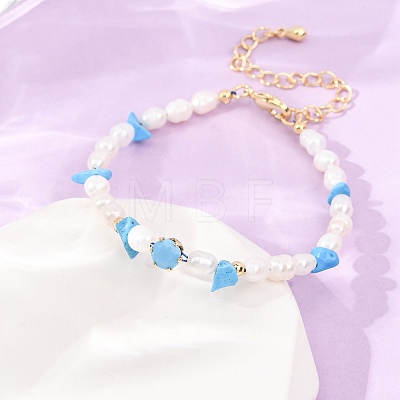 Synthetic Turquoise Chip and Rice Natural Pearl Beaded Bracelets GG-CBA3297-13G-E-1