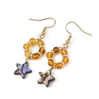 Star Natural Amber & Abalone Shell/Paua Shell Dangle Earrings EJEW-JE07358-01-1