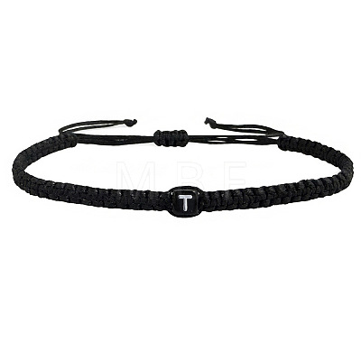 Adjustable Handmade Woven Waxed Cord Braided Bracelets with Acrylic Letter Beads OI4298-20-1