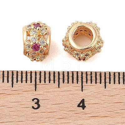 Hollowed Brass Micro Pave Cubic Zirconia European Beads KK-B100-019G-1