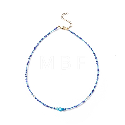 Lampwork Evil Eye & Glass Seed Beaded Necklace with 304 Stainless Steel Clasp for Women NJEW-JN04114-1