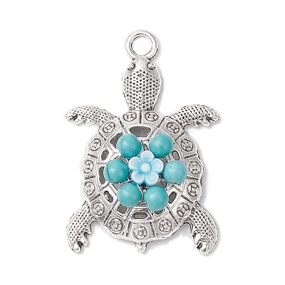 Synthetic Turquoise & Acrylic Beaded Flower Sea Animal Pendants PALLOY-JF03830-1