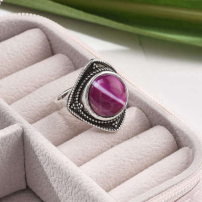 Natural Banded Agate Adjustable Rings G-P560-03AS-12-1