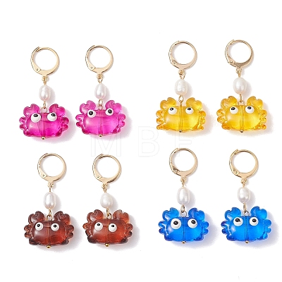 4 Pairs Crab Handmade Lampwork Enamel Leverback Earrings EJEW-TA00765-1