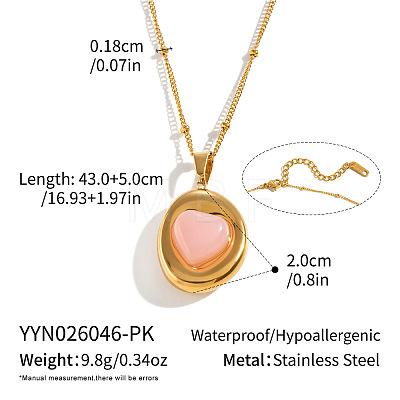 Dyed Natural Pink Quartz 304 Stainless Steel Geometric Pendant Necklaces for Women KV8466-6-1
