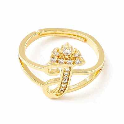Clear Cubic Zirconia Initial Letter with Crown Adjustable Ring RJEW-M139-17T-1