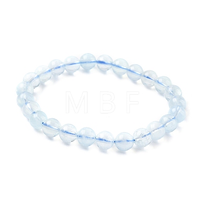 Natural Aquamarine Round Bead Stretch Bracelets for Men Women BJEW-U034-01C-03-1