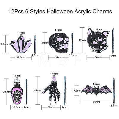 12Pcs 6 Styles Halloween Acrylic Pendants SACR-CJ0001-21-1