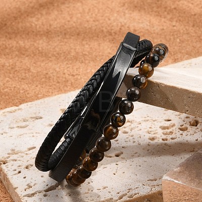 Braided Leather Multi-strand Bracelets for Men BJEW-Z081-16EB-1