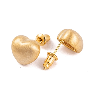 Heart Brass Stud Earrings for Women EJEW-G391-07G-1