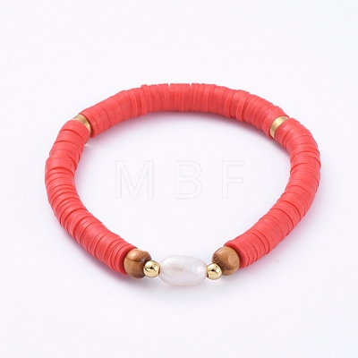 Handmade Polymer Clay Heishi Bead Stretch Bracelets BJEW-JB05095-1