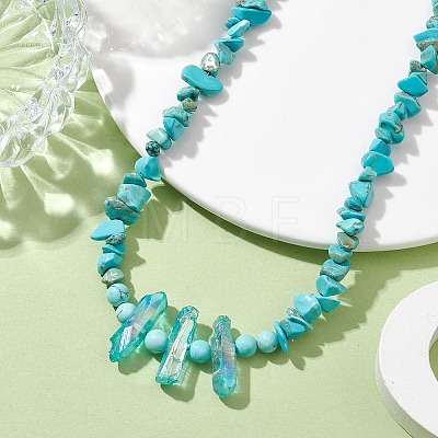 Synthetic Turquoise & Natural Quartz Crystal Chips Beaded Necklaces for Women NJEW-TA00148-1