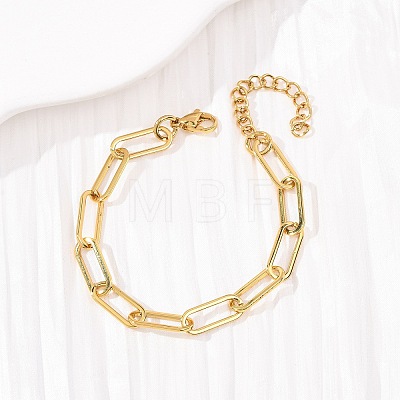 304 Stainless Steel Paperclip Chain Bracelets for Women BJEW-F536-22G-1