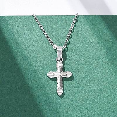 Cross 304 Stainless Steel Pendant Necklaces NJEW-H059-10P-1