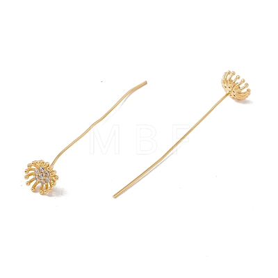 Brass Micro Pave Clear Cubic Zirconia Flower Head Pins FIND-B009-08G-1