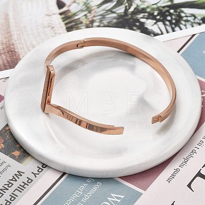 Ion Plating(IP) 304 Stainless Steel Hinged Bangles for Women BJEW-A011-20RG-1